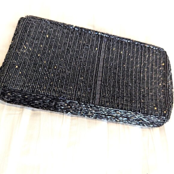Vintage Glass Beaded Envelope HandBag Black Amazing Design Cocktail evening Glam - Picture 4 of 7